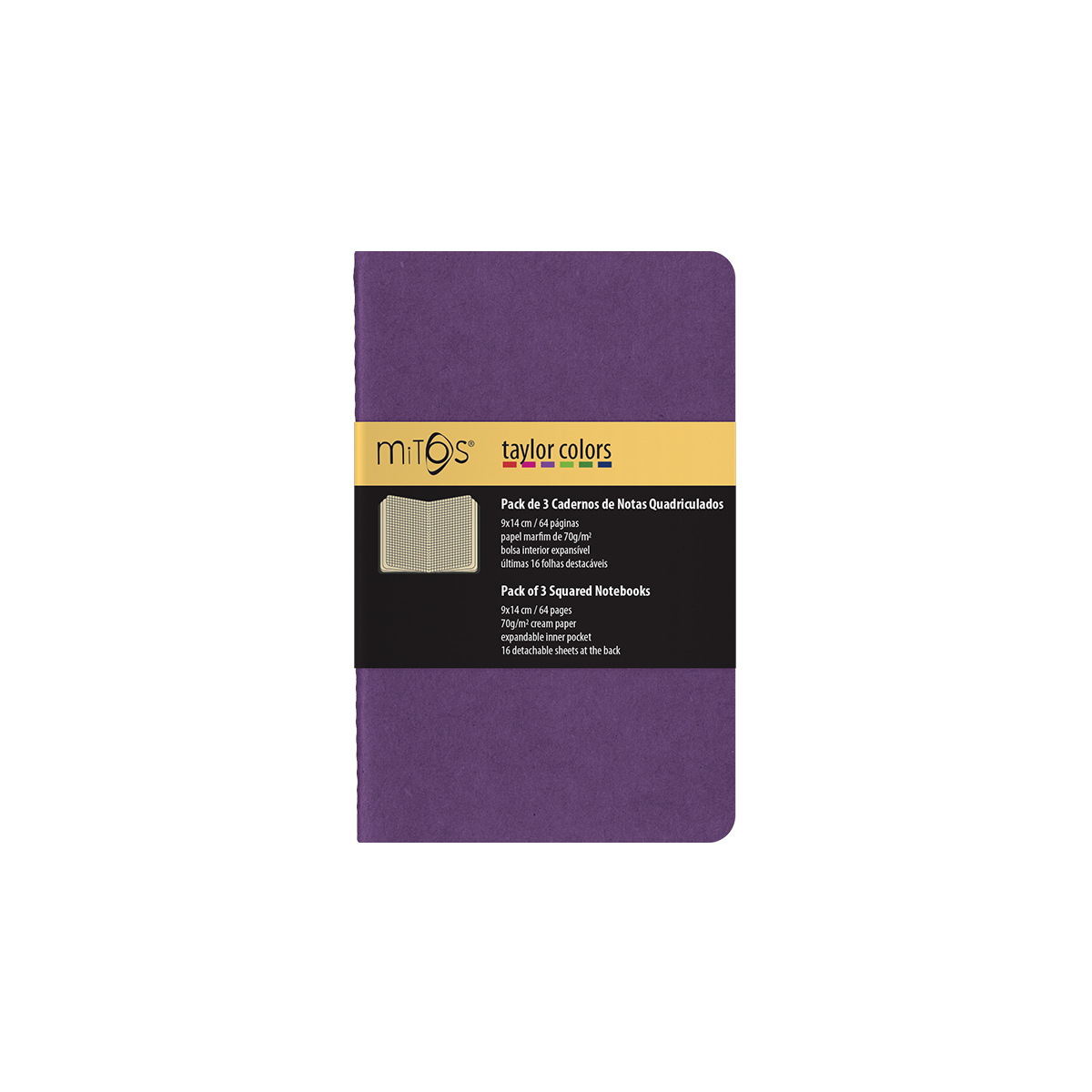 MITOS® TAYLOR-Pack3 Cadernos Notas Quadr.(9x14cm)64pag